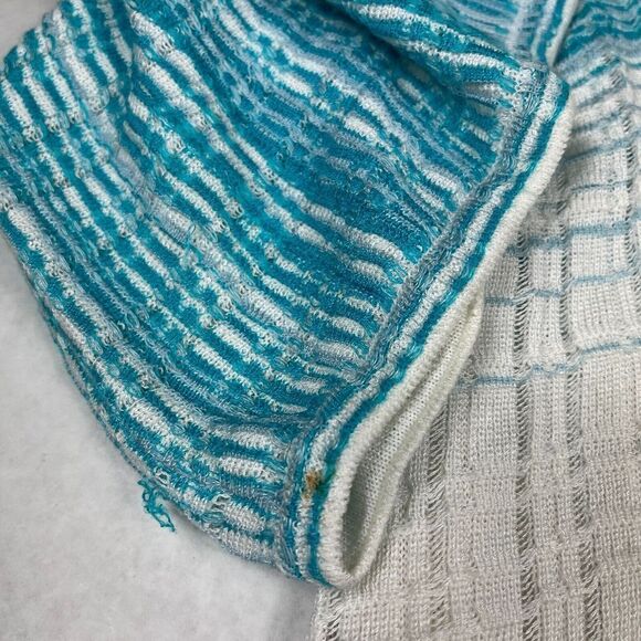 St John Wool Blend Long Cardigan Blue Ivory 3/4 Sleeve Open Front Sweater SMALL - Picture 11 of 11